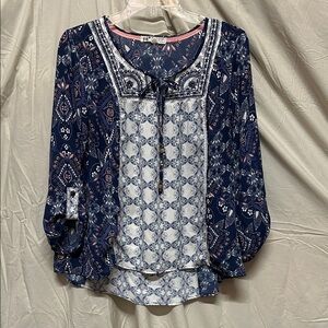 Jolt Navy and White Bohemian Blouse